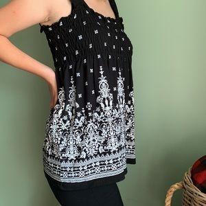 Smocked black and white tank style top
